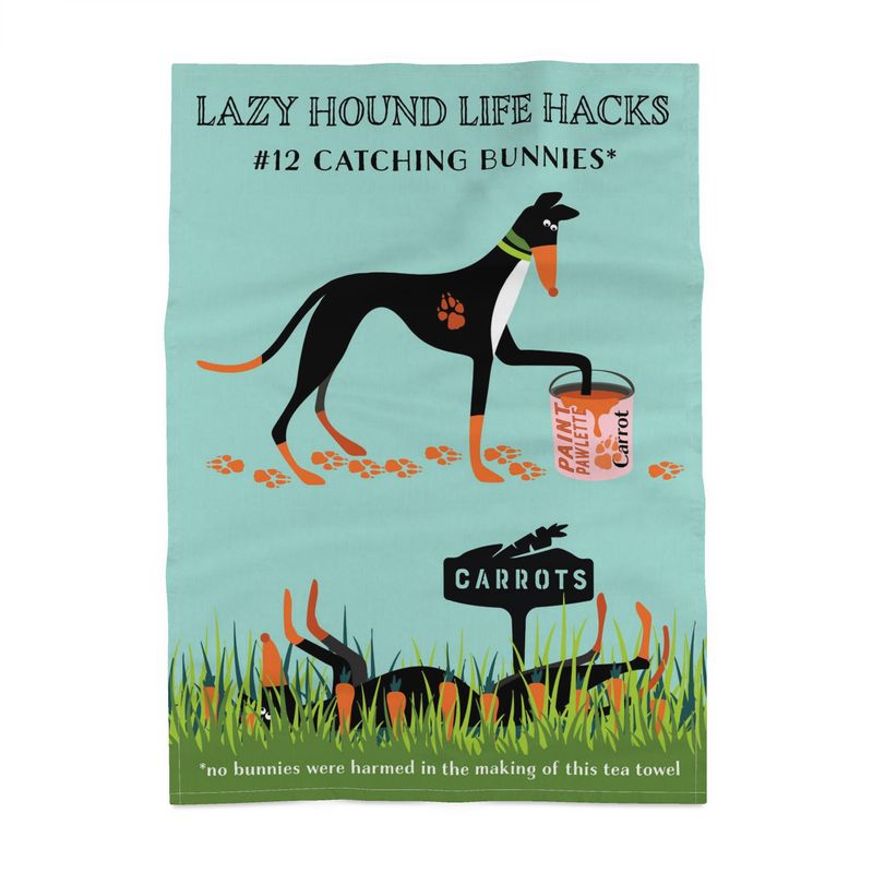 Lazy Hounds Life Hacks - Catching Bunnies Tea Towel