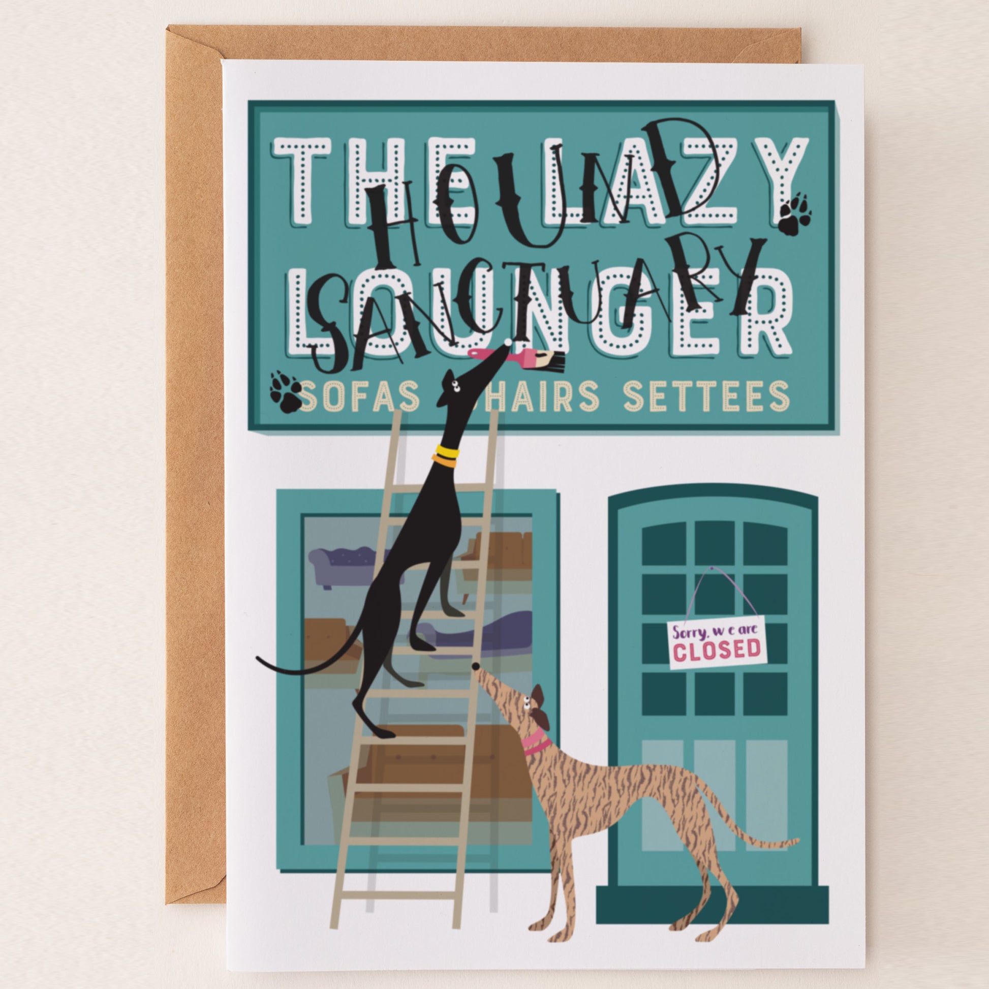 Hound Sanctuary - aka the great sofa heist - Greetings Card - BIRTHDAY | ANNIVERSARY | CONGRATULATIONS - A6