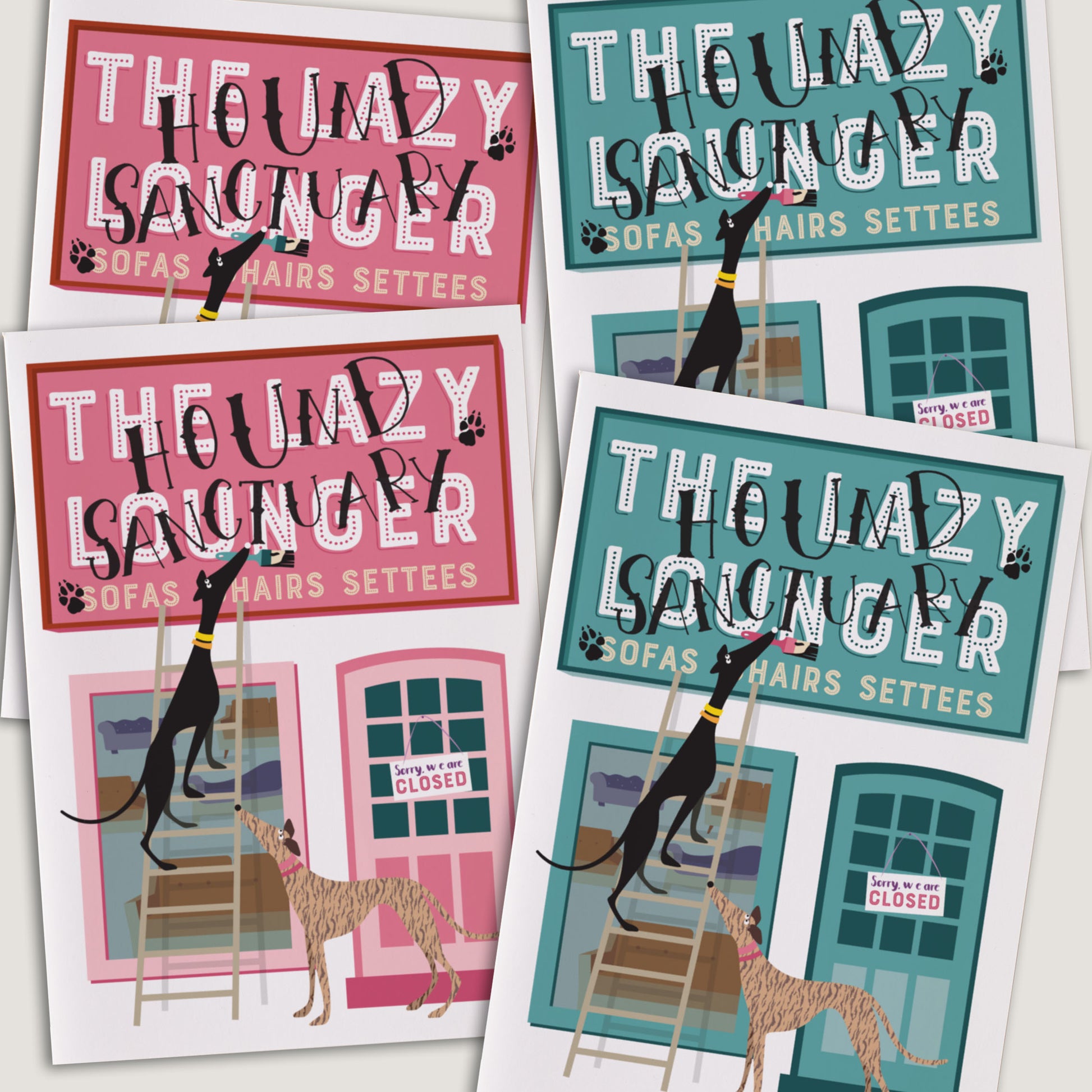 Hound Sanctuary - aka the great sofa heist - Greetings Card - BIRTHDAY | ANNIVERSARY | CONGRATULATIONS - A6