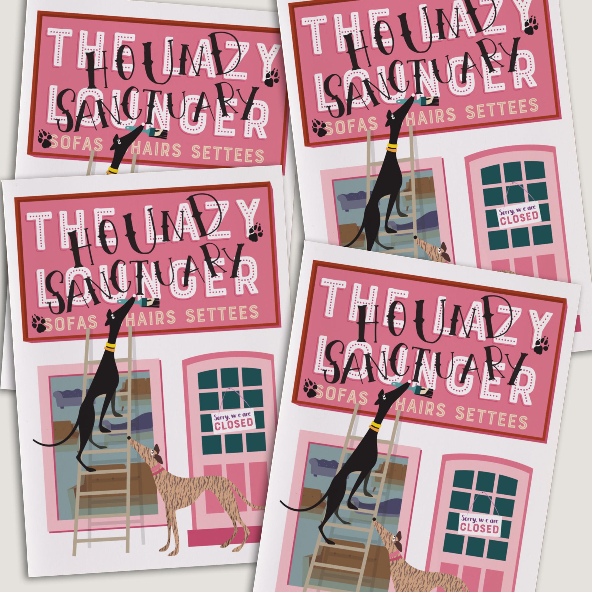 Hound Sanctuary - aka the great sofa heist - Greetings Card - BIRTHDAY | ANNIVERSARY | CONGRATULATIONS - A6