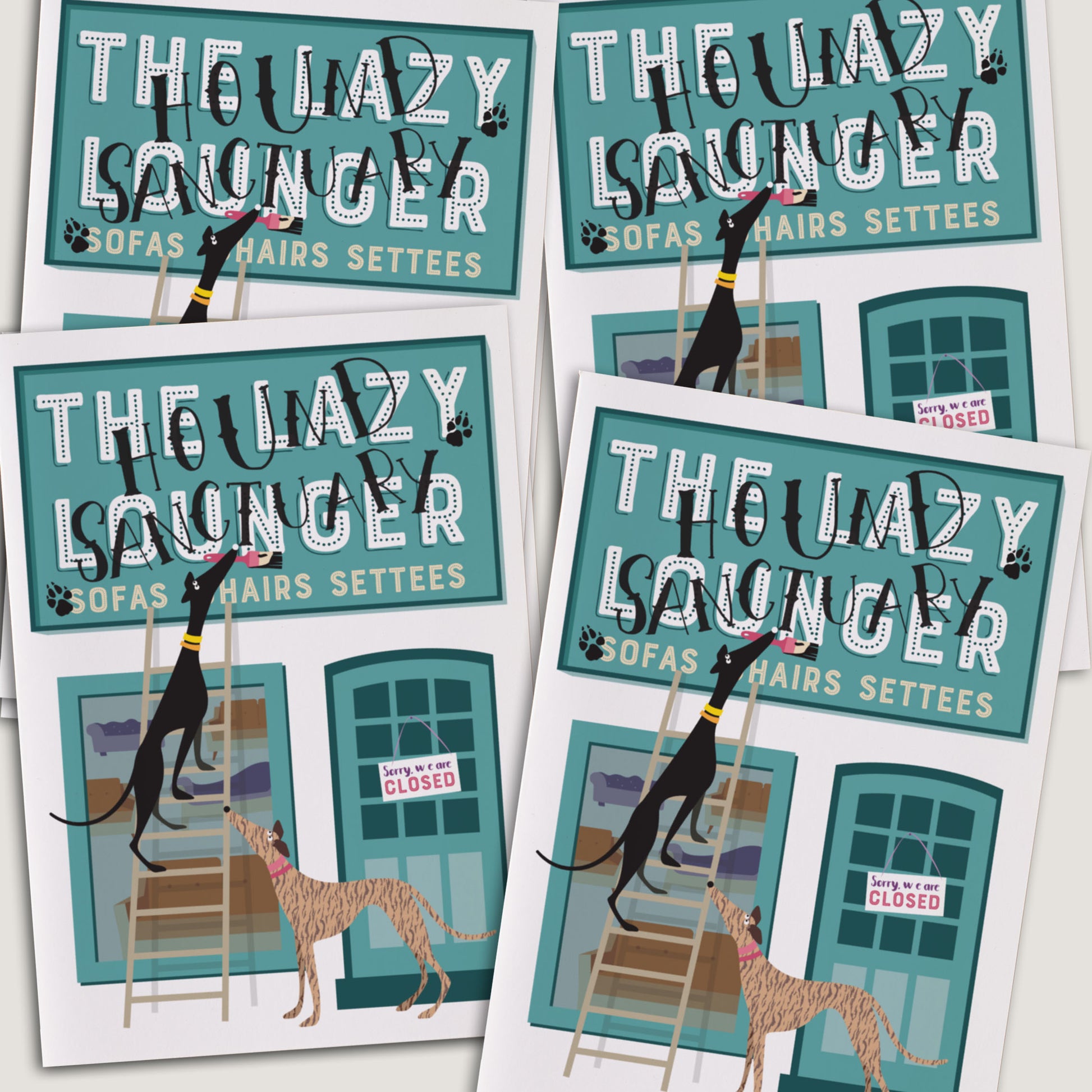 Hound Sanctuary - aka the great sofa heist - Greetings Card - BIRTHDAY | ANNIVERSARY | CONGRATULATIONS - A6