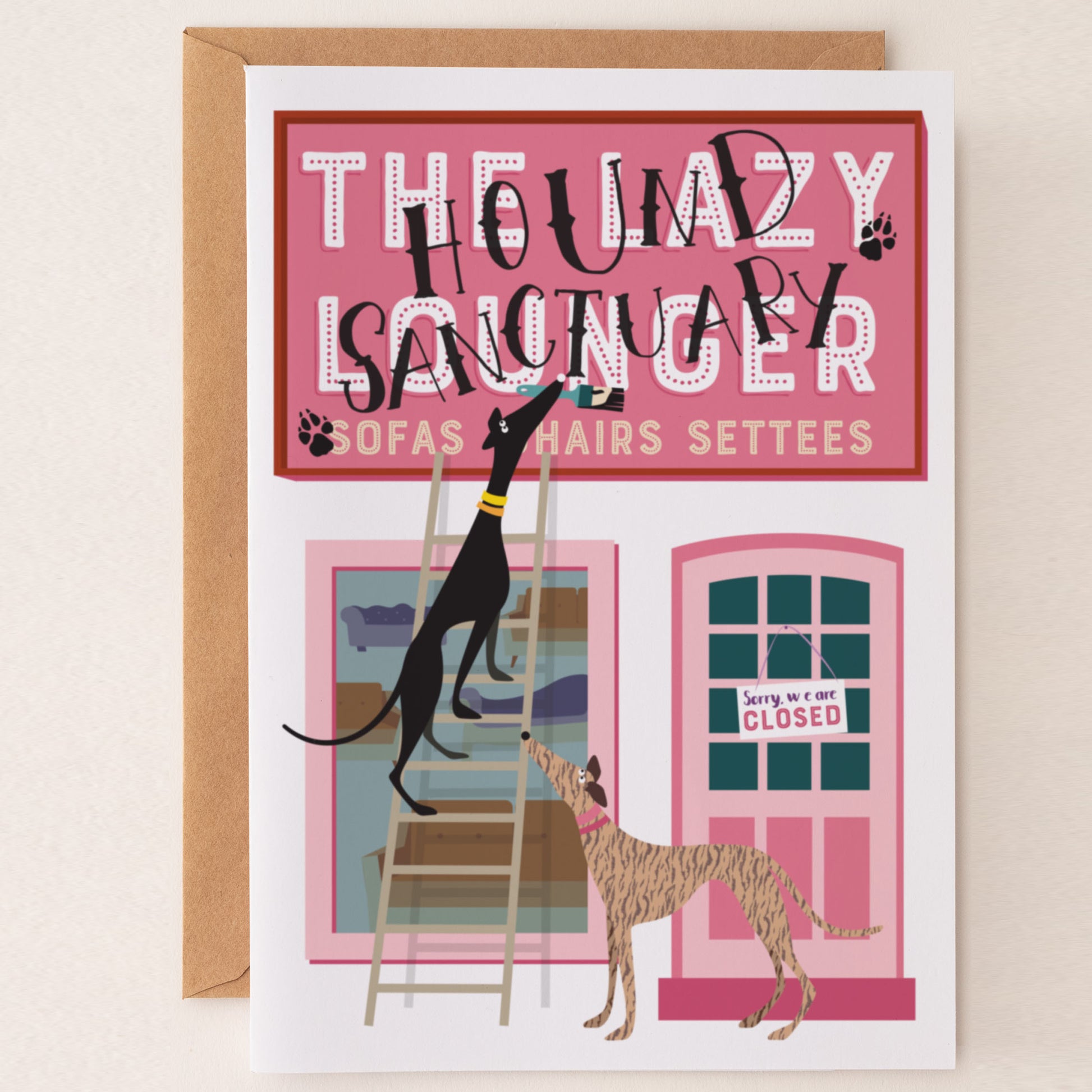 Hound Sanctuary - aka the great sofa heist - Greetings Card - BIRTHDAY | ANNIVERSARY | CONGRATULATIONS - A6