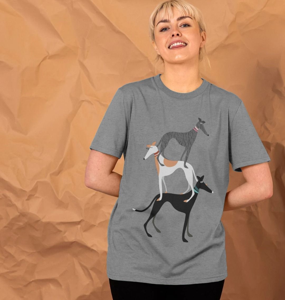 Young woman modelling Hound stack tshirt in Grey