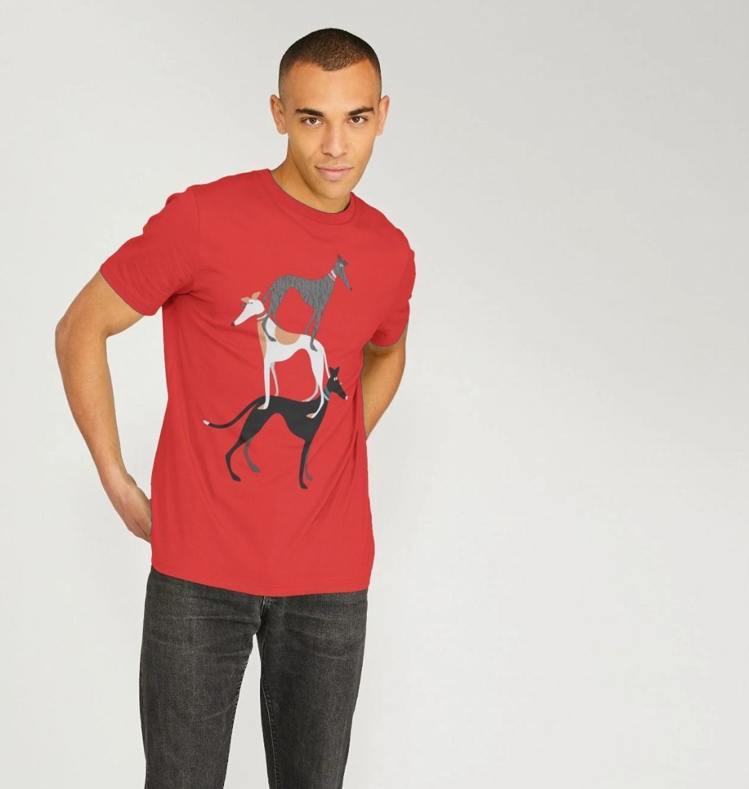 Young man modelling Hound stack tshirt in Red