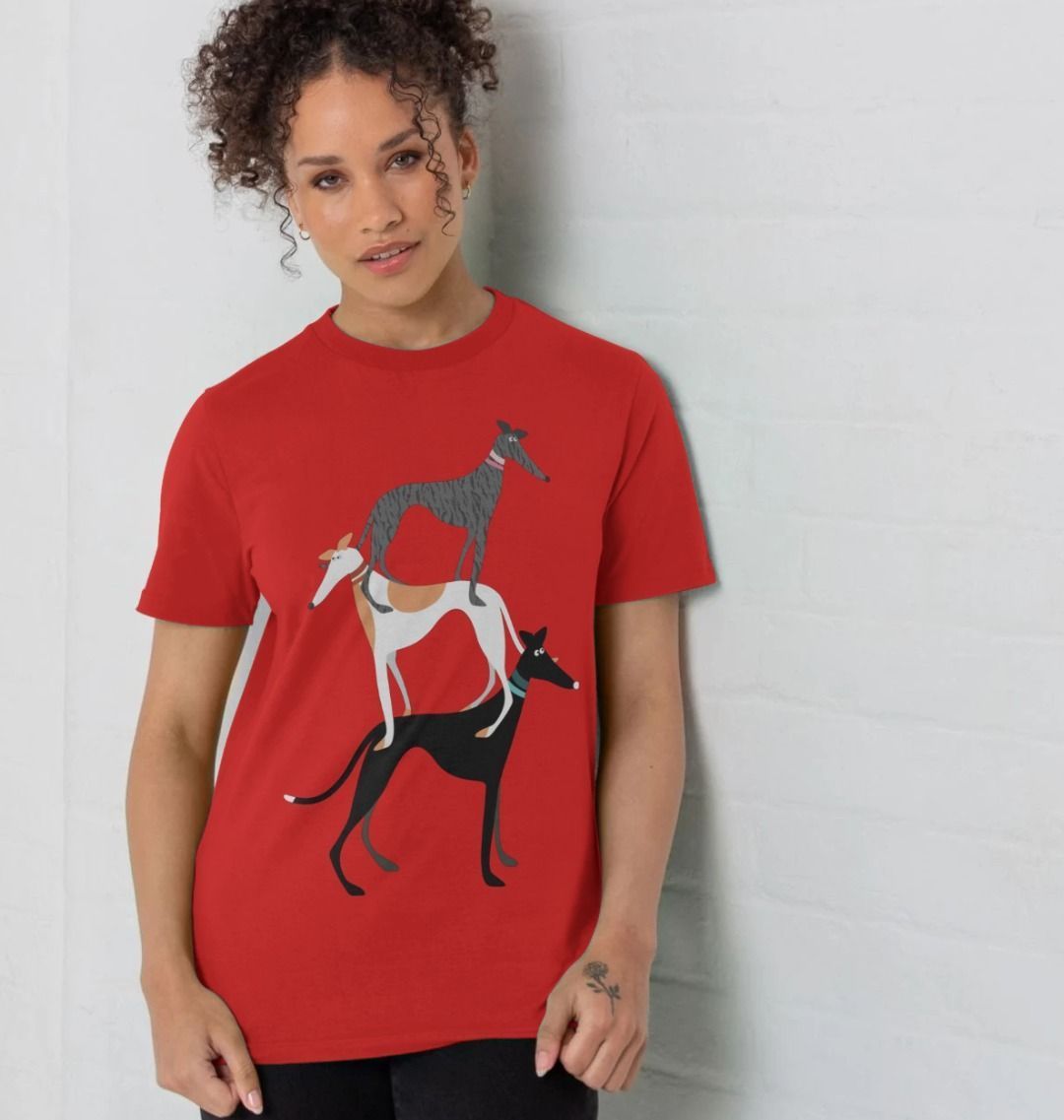 Young woman modelling Hound stack tshirt in Red