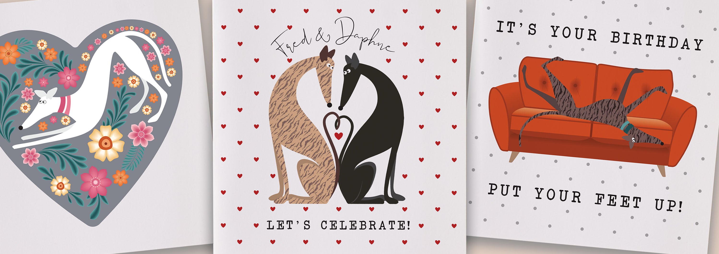 3 greetings cards from the Hound lounge